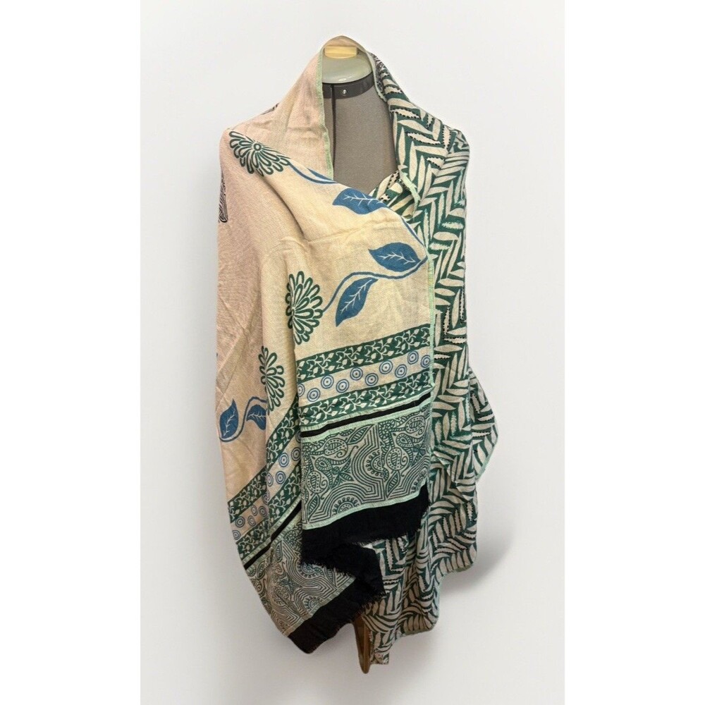 SAYAMI Womens One Size Ikat Print Scarf Wrap Multicolor Wool-blend